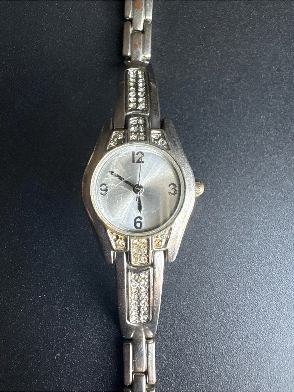 Silver Crystal Accent Women's Bracelet Watch measurements shown non running